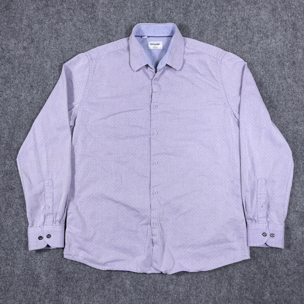 Duchamp London Button Down Shirt Mens L Purple Tailored Fit Micro Pattern